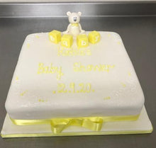 Load image into Gallery viewer, Teddy with Baby Blocks Celebration cake.
