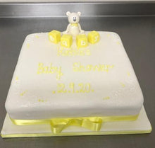 Load image into Gallery viewer, Teddy with Baby Blocks Celebration cake.