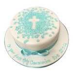 9"  Round Communion Celebration Cake Sugar Flower Cross