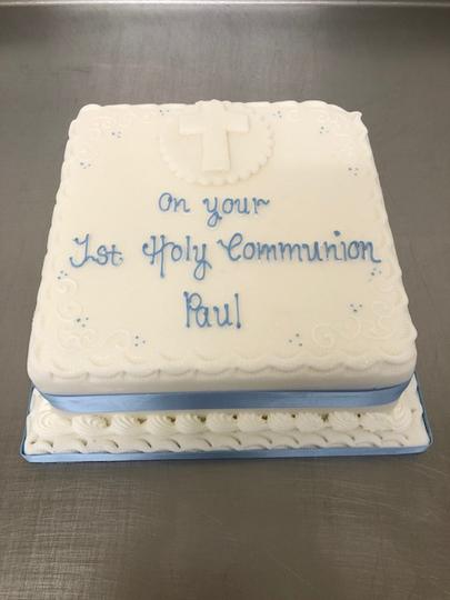 8" Square Communion Celebration Cake S/P Cross